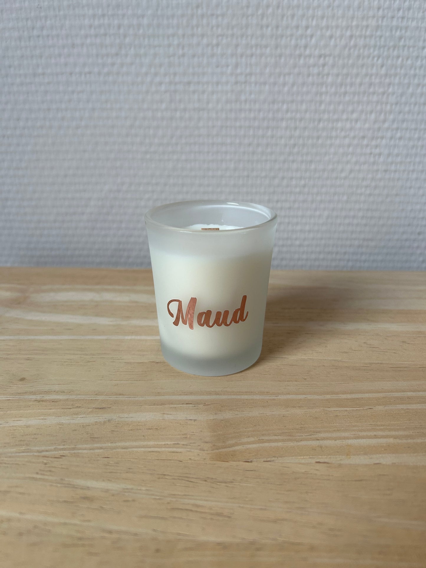 Gepersonaliseerd kaarsje met houten wiek - Wood wick candle
