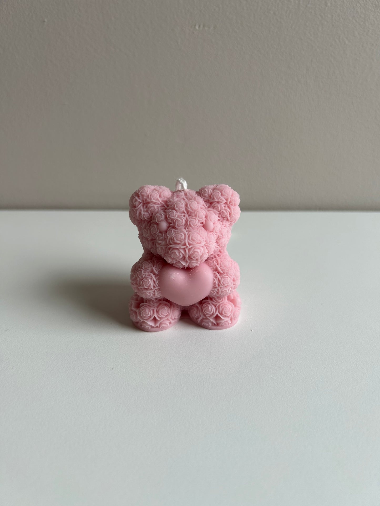 Beer kaars met hartje - Rose teddy candle with heart