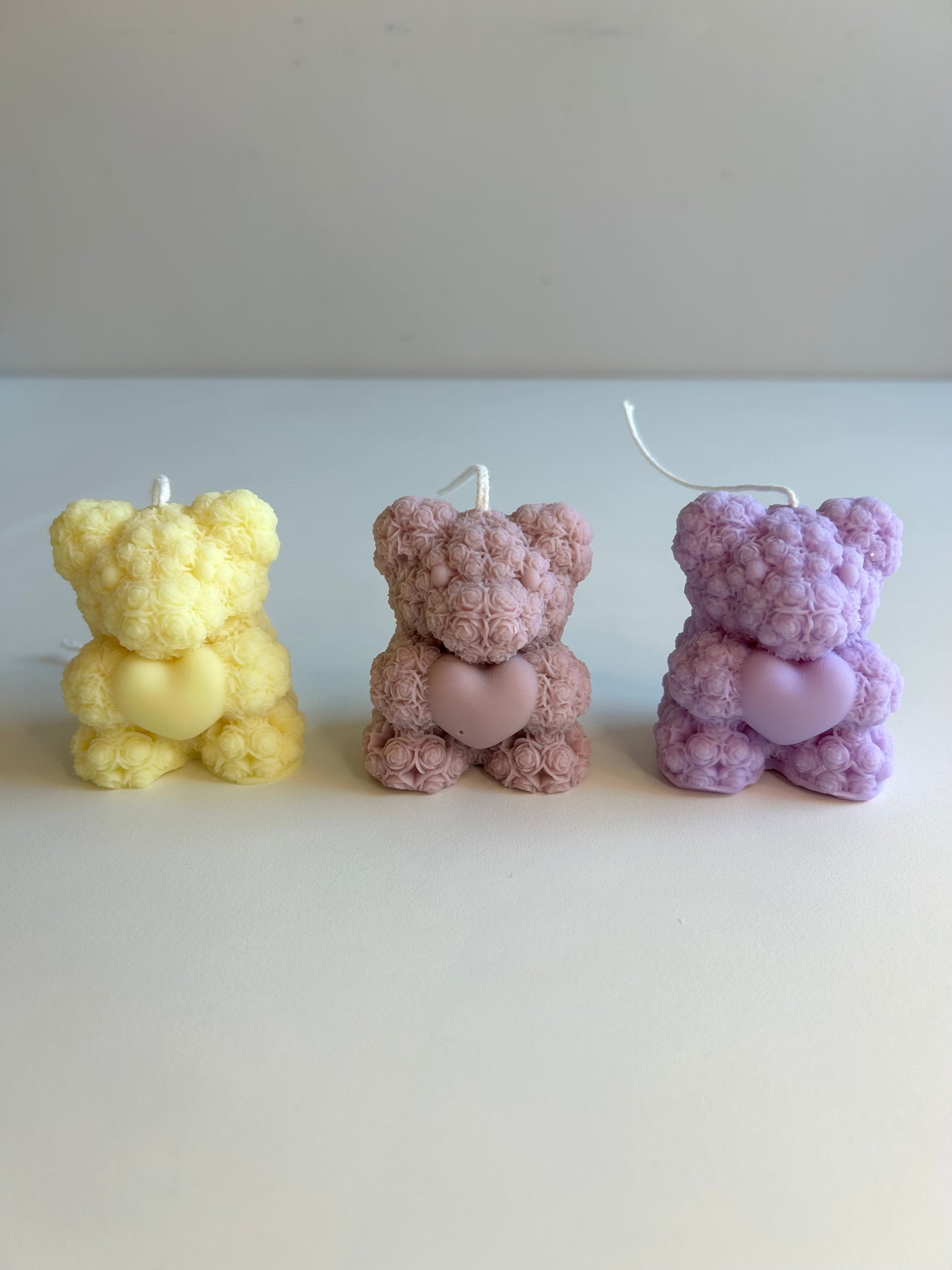 Beer kaars met hartje - Rose teddy candle with heart